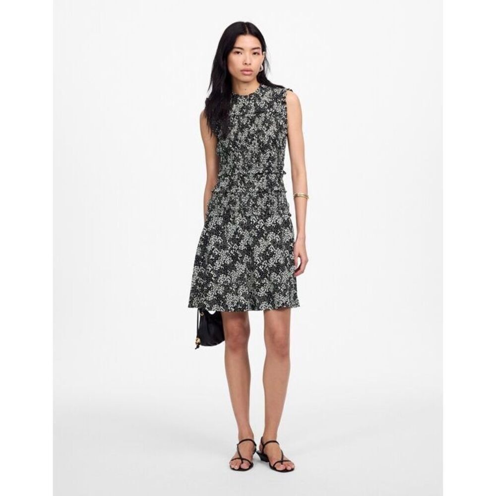 Madewell Smocked Crewneck Mini Dress in Harper Floral Black White Size 2 NWT